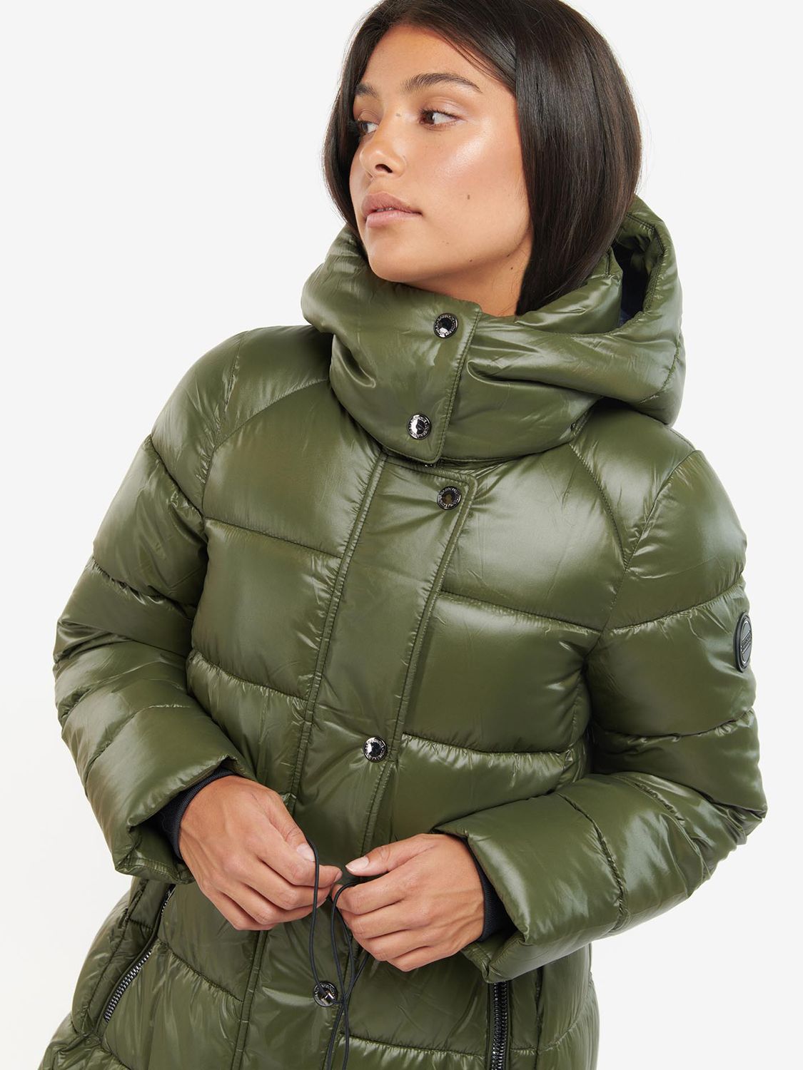 Barbour International Seoul Longline Quilted Hooded Coat, Envy/Black ...