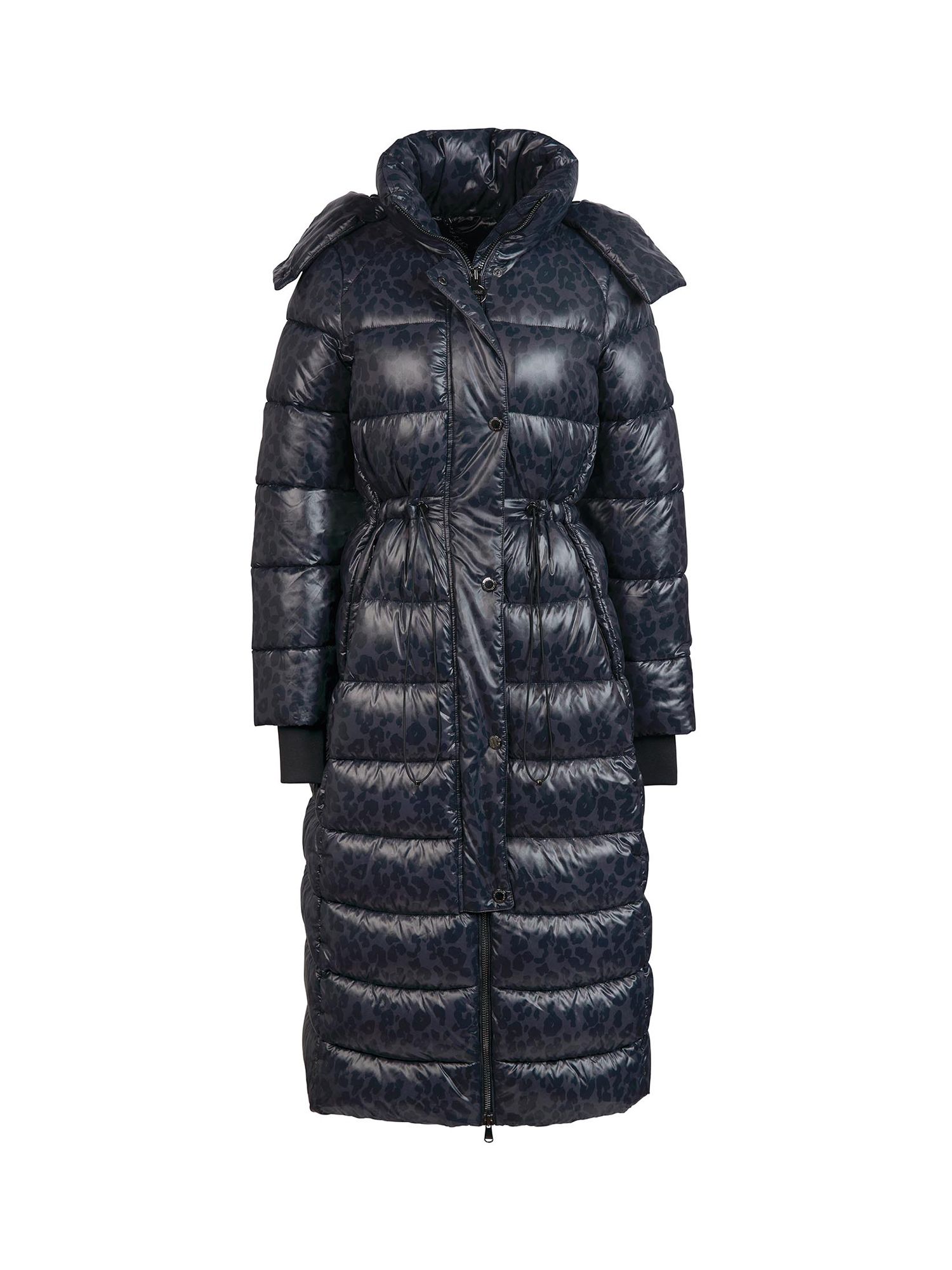 Barbour International Seoul Longline Quilted Hooded Coat, Black Leopard ...