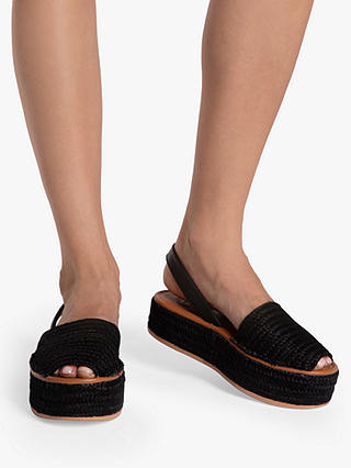 Penelope Chilvers Plaited Jute Flatform Sandals, Black