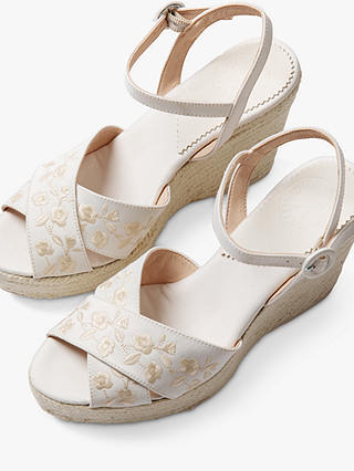 Penelope Chilvers Santorini Embroidered Wedge Sandals, Ivory