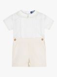 Trotters Kids' Rupert Short Sleeve Shirt & Shorts Set, Oatmeal/White