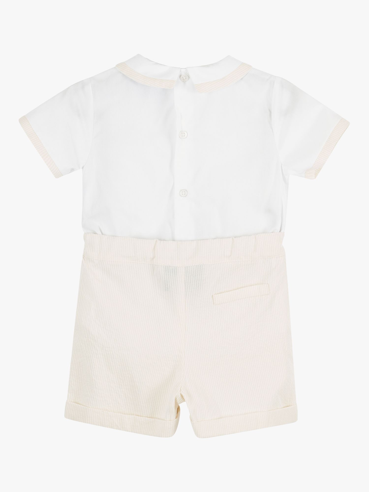 Trotters Kids' Rupert Short Sleeve Shirt & Shorts Set, Oatmeal/White, 3-6 months