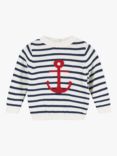 Trotters Baby Striped Anchor Jumper, Navy/White