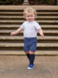 Trotters Baby Rupert Short Sleeve Shirt & Shorts Set, French Navy/White