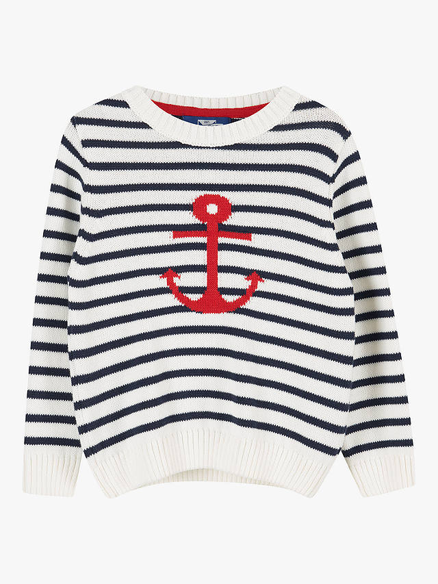 Trotters Kids' Striped Anchor Jumper, Navy/White
