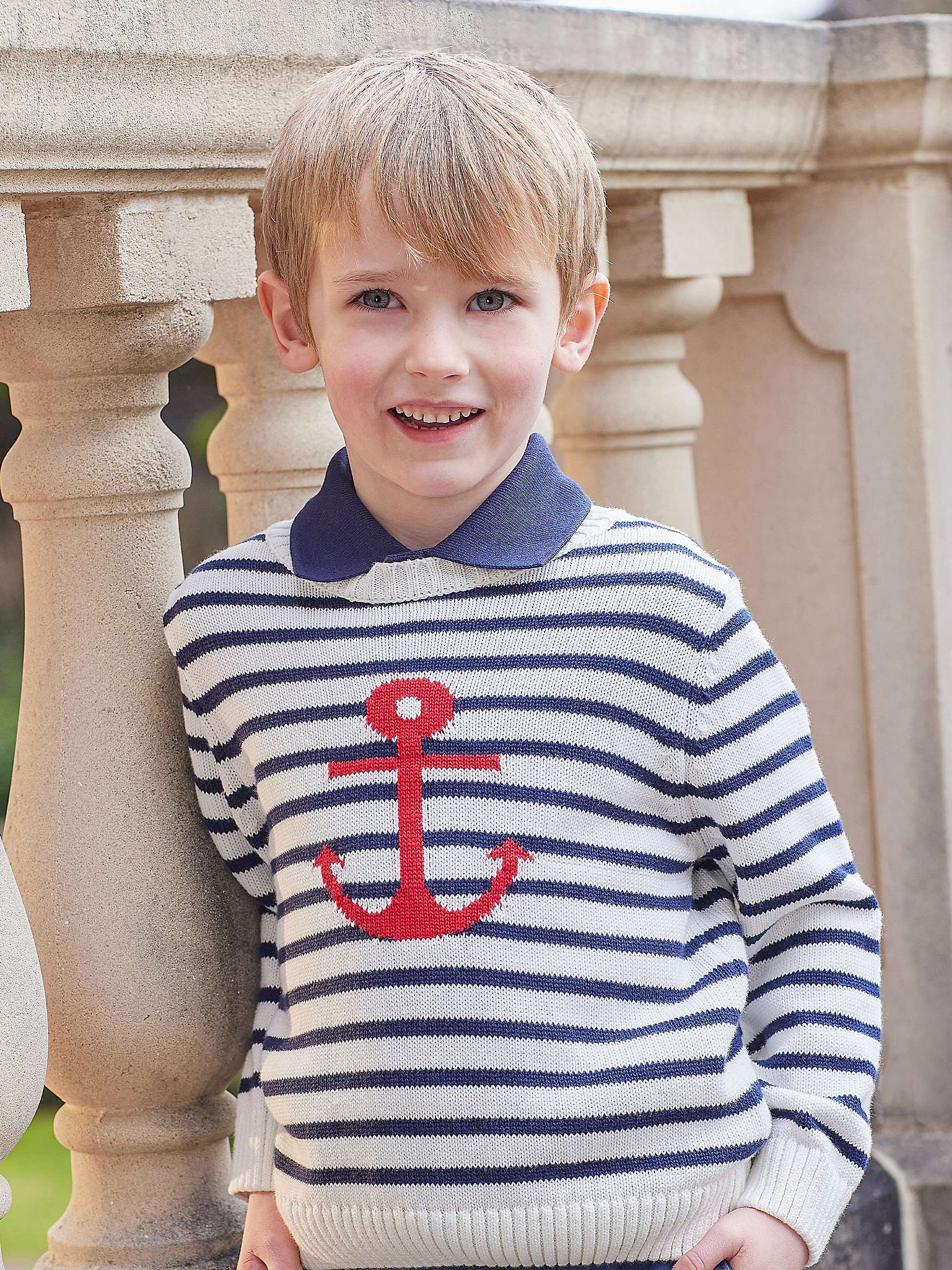 Buy Trotters Kids' Striped Anchor Jumper, Navy/White Online at johnlewis.com