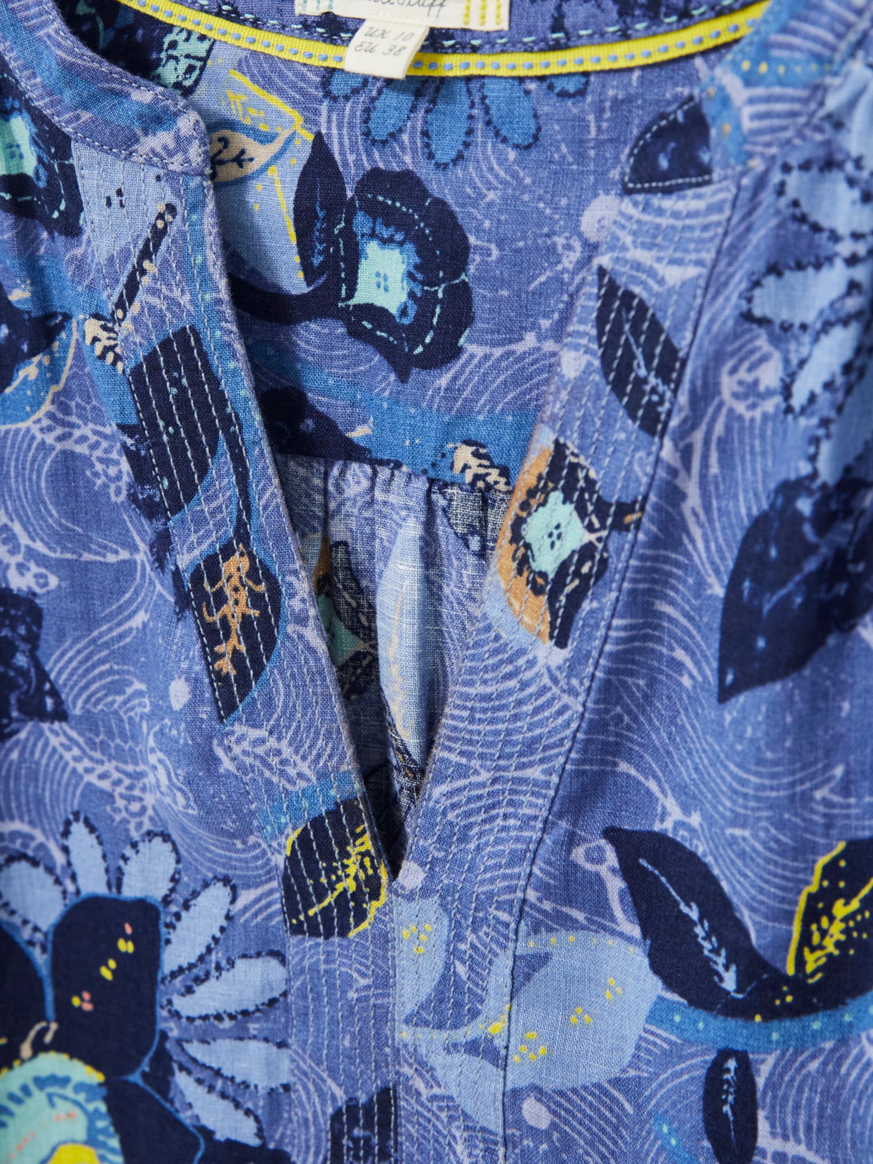 White Stuff June Linen Print Top, Blue/Multi at John Lewis & Partners