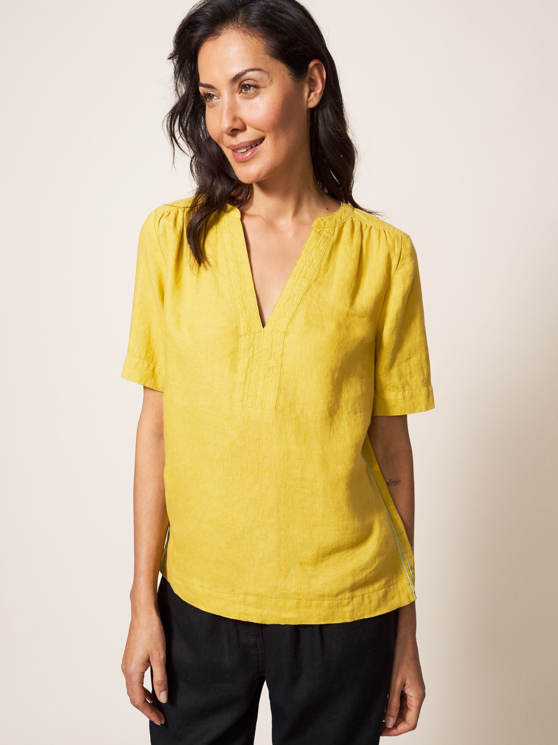 White Stuff June Linen Top, Mid Chartreuse at John Lewis & Partners