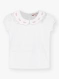 Trotters Kids' Ava Floral Embroidered Jersey Top, White/Pink
