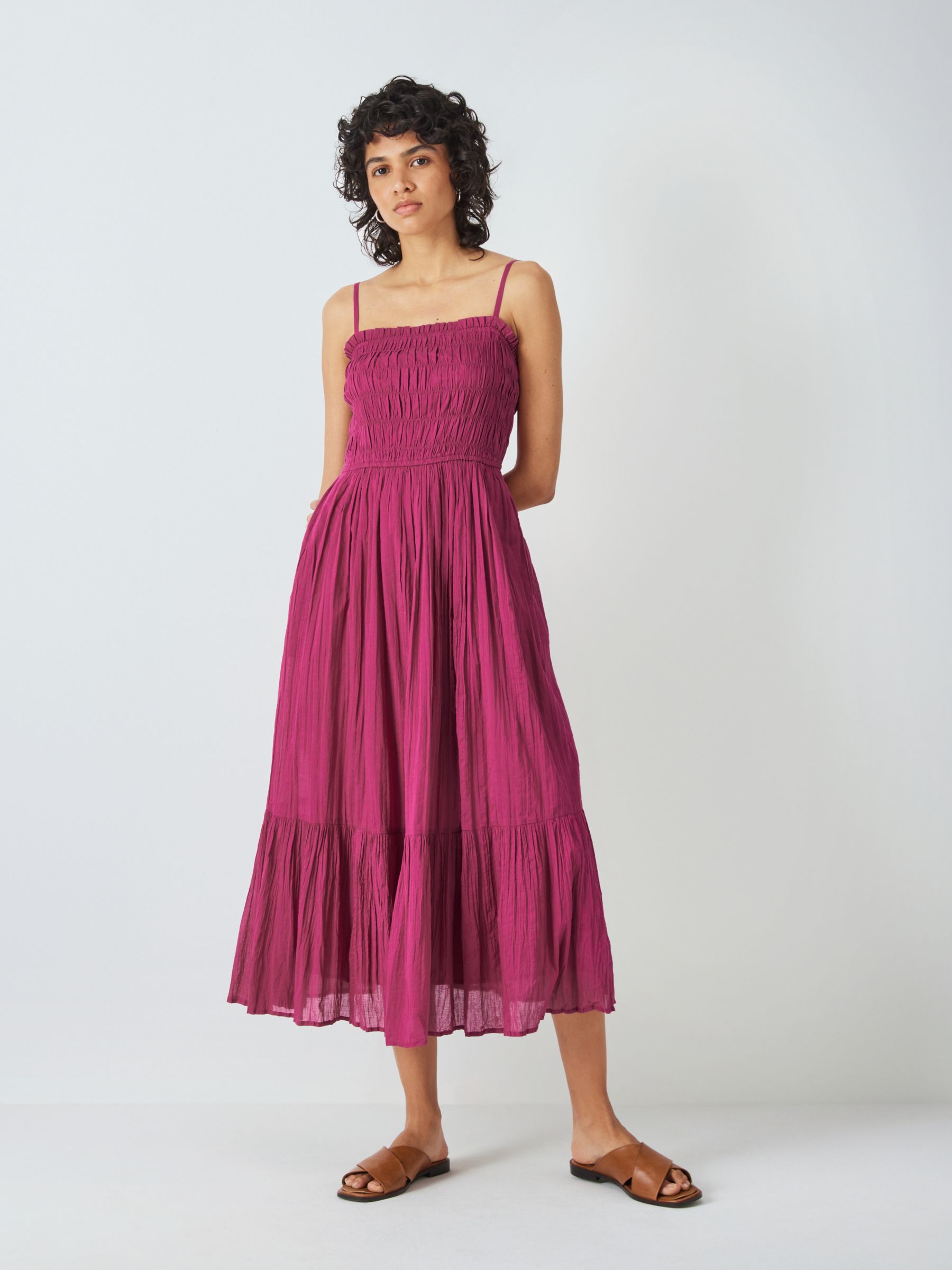 AND/OR Gigi Cotton Tiered Crinkle Midi Dress, Magenta, 6