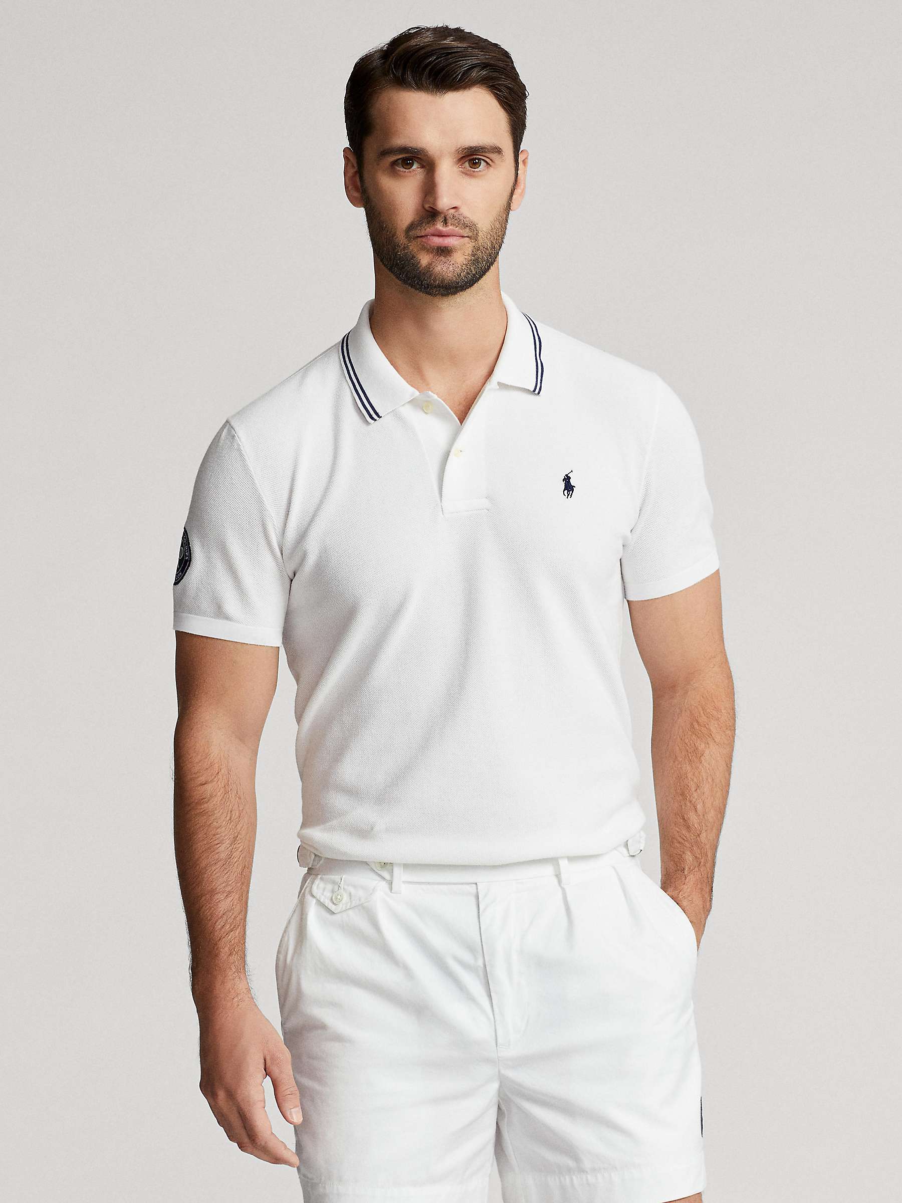 Polo Ralph Lauren X Wimbledon Slim Fit Mesh Polo Shirt, Pure White at ...