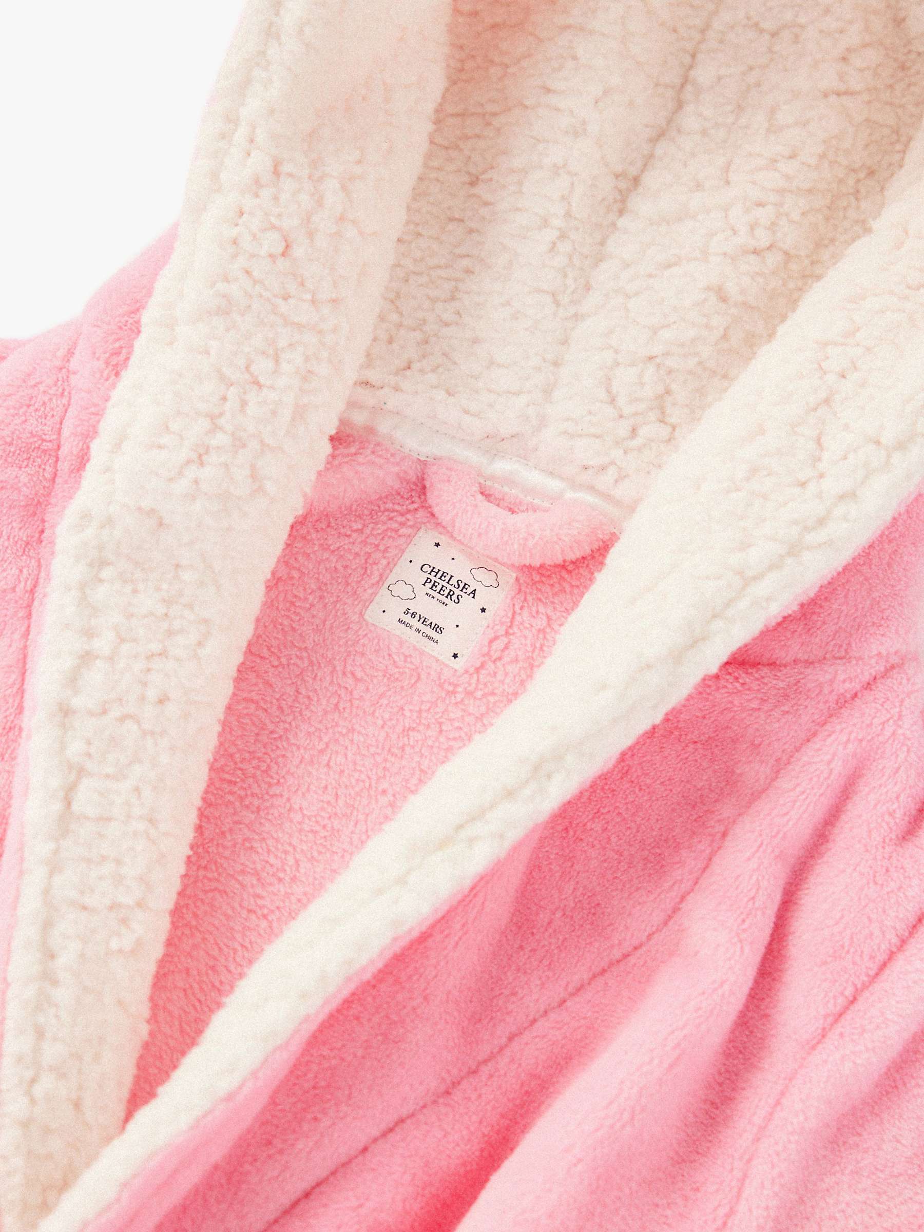 Buy Chelsea Peers Kids' Plain Fluffy Hooded Dressing Gown, Pink Online at johnlewis.com