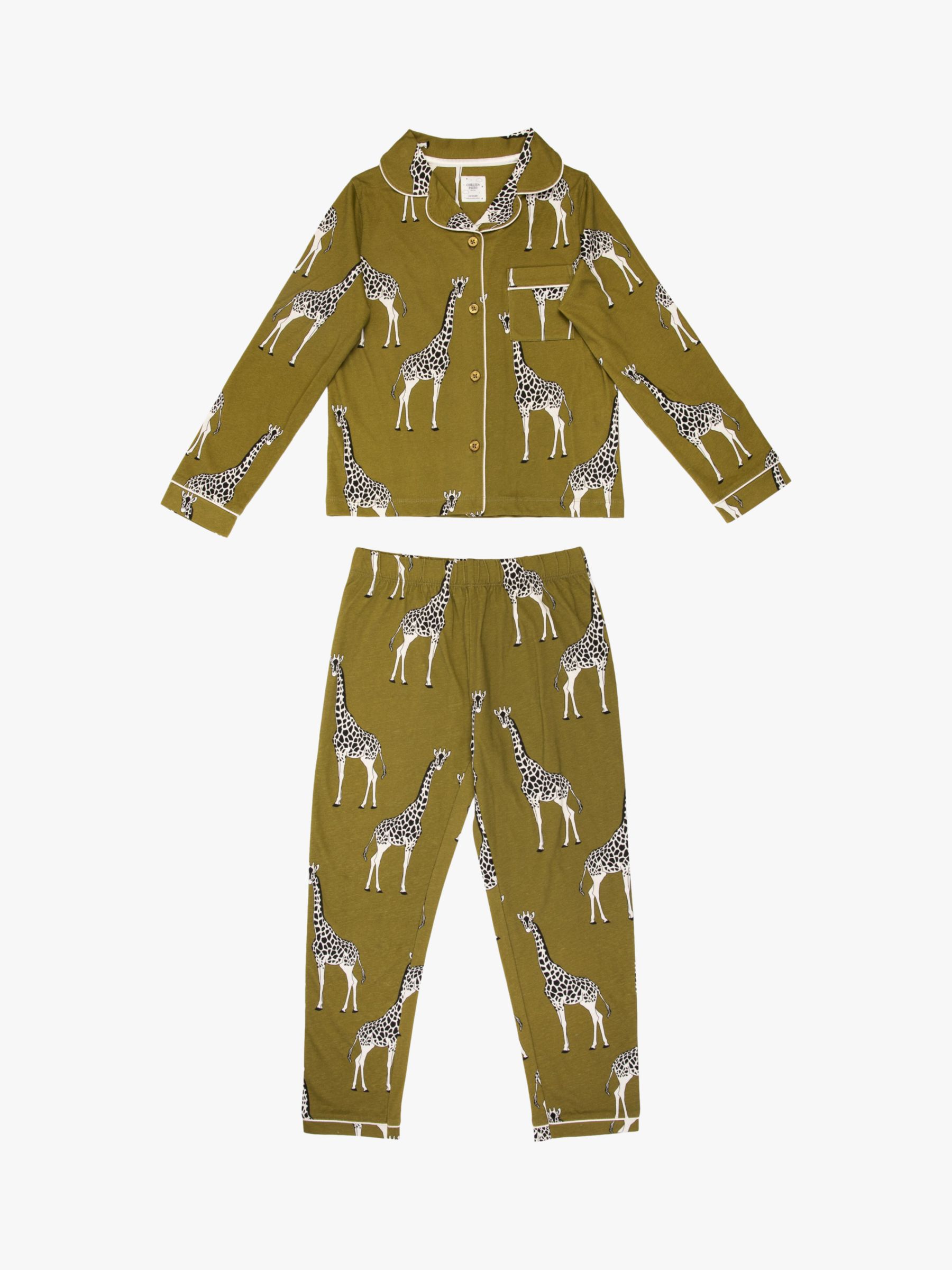Chelsea Peers Kids' Organic Cotton Giraffe Pyjamas, Khaki at John Lewis ...