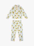 Chelsea Peers Kids' Cheetah & Stripe Print Button Up Pyjama Set, Green/White