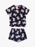 Chelsea Peers Kids' Elephant Print Crew Neck Shortie Pyjama Set, Navy