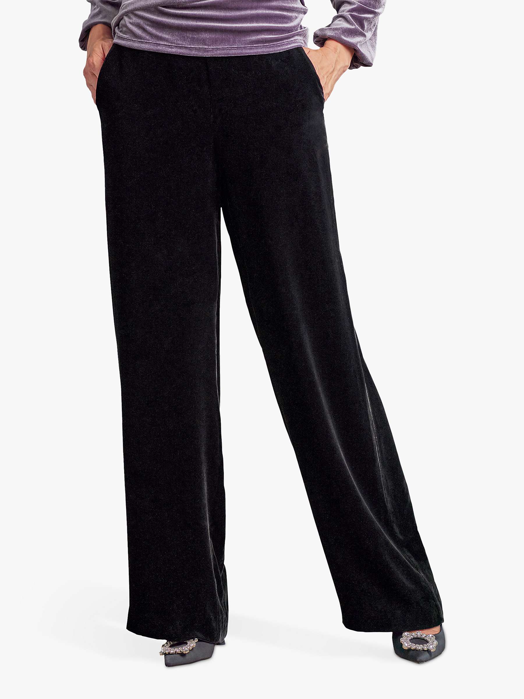Buy Pure Collection Silk Blend Velvet Palazzo Trousers, Black Online at johnlewis.com