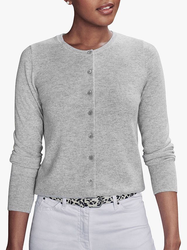 Pure Collection Crew Neck Cashmere Cardigan, Grey