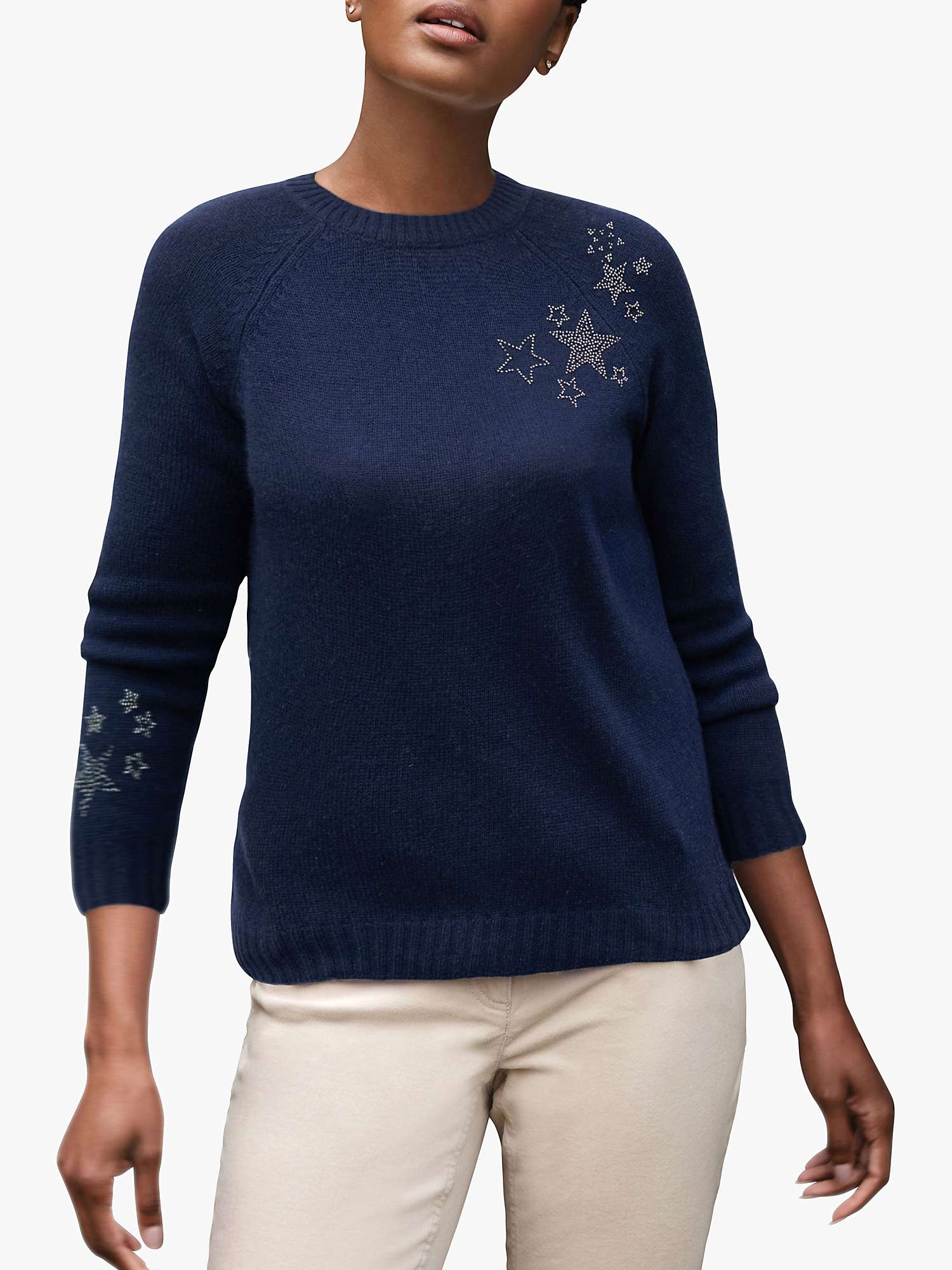 Buy Pure Collection Cashmere Beaded Lofty Jumper, Blue Online at johnlewis.com