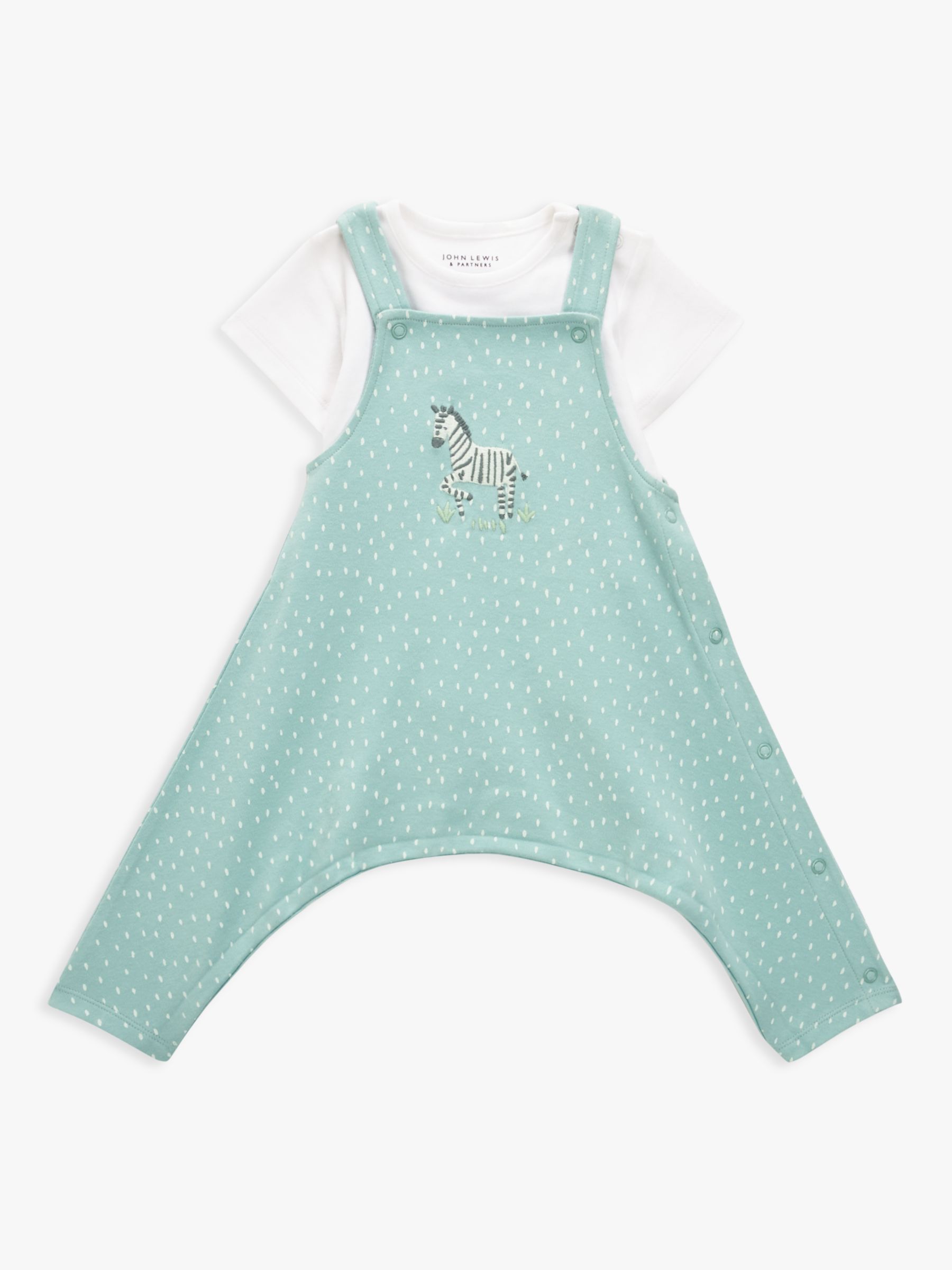 John Lewis Baby GOTS Organic Cotton Hip Dysplasia Dungaree & T-Shirt Set, Multi, Newborn