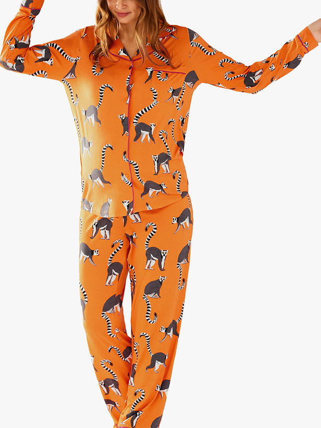 Chelsea Peers Lemur Shirt Maternity Pyjama Set, Orange