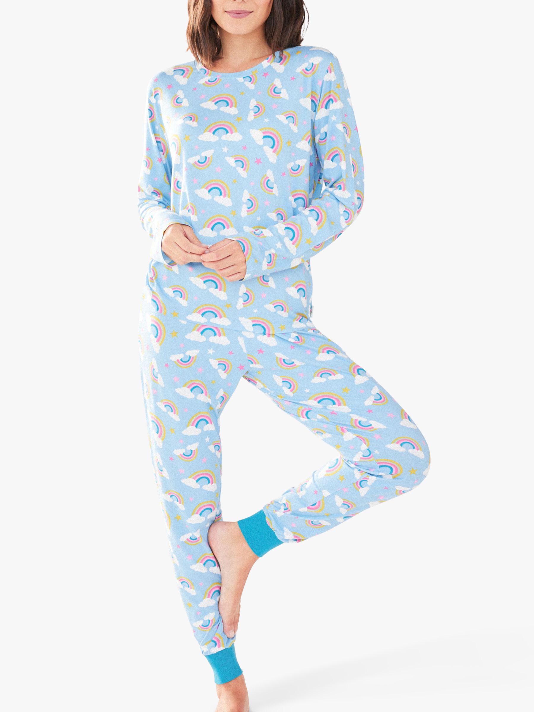 Chelsea Peers unicorn rainbow long pajama set in blue