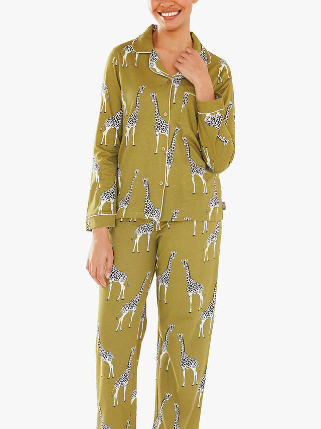 Chelsea Peers Organic Cotton Giraffe Pyjamas, Khaki