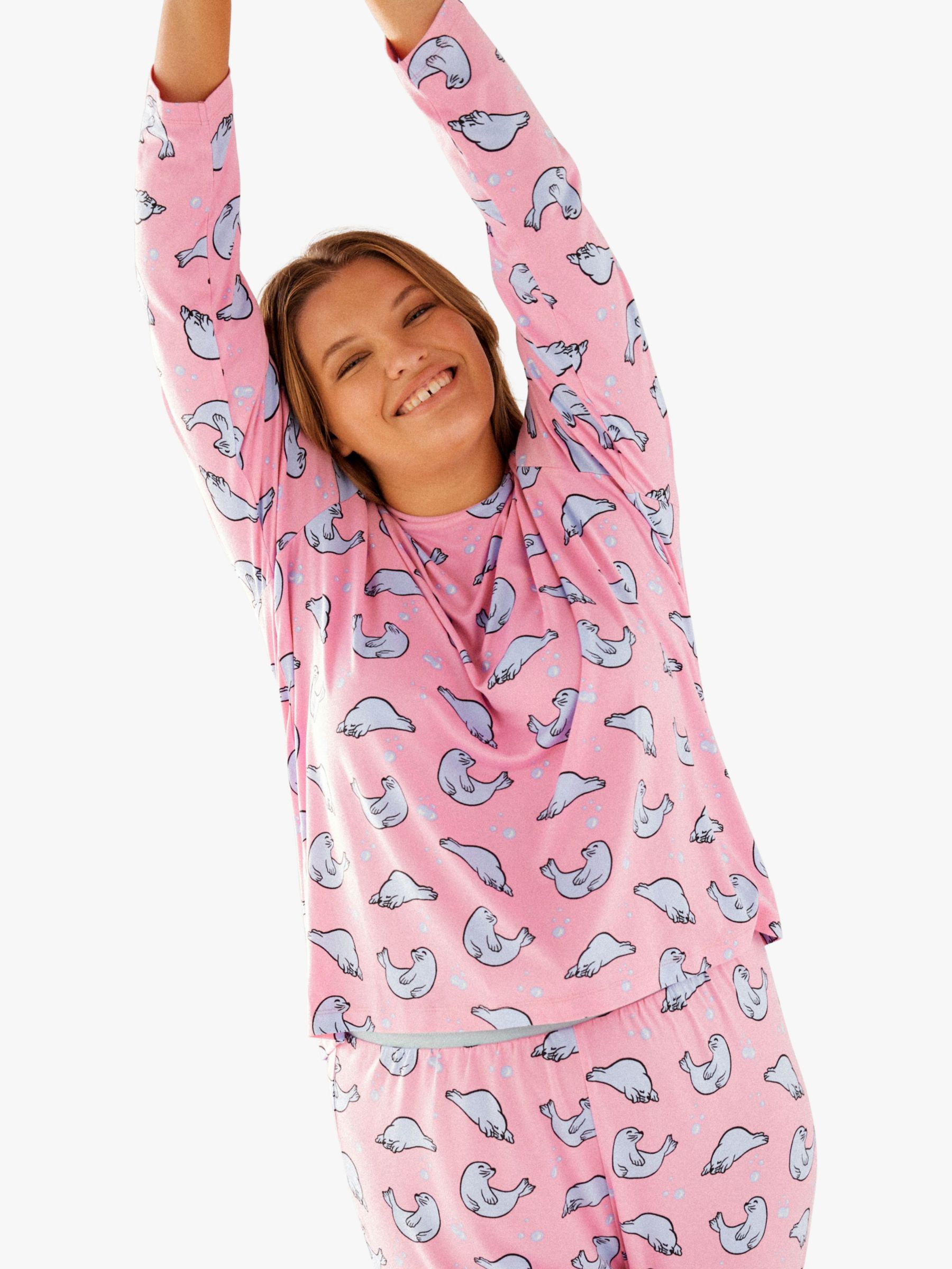 Chelsea Peers Curve Seal Print Pyjamas, Pink/Multi