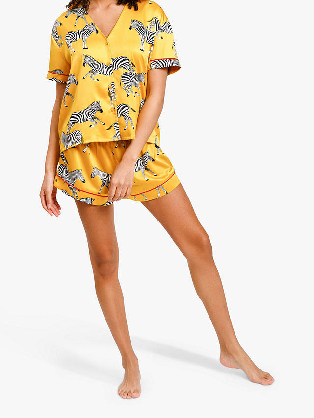 Chelsea Peers Zebra Print Satin Short Pyjama Set, Mustard