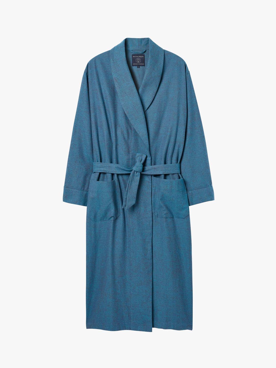 British Boxers Herringbone Brushed Cotton Dressing Gown, Teal, S