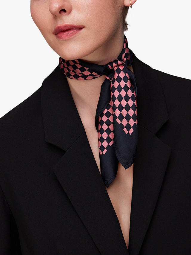 Whistles Checkerboard Silk Scarf, Pink/Multi at John Lewis & Partners
