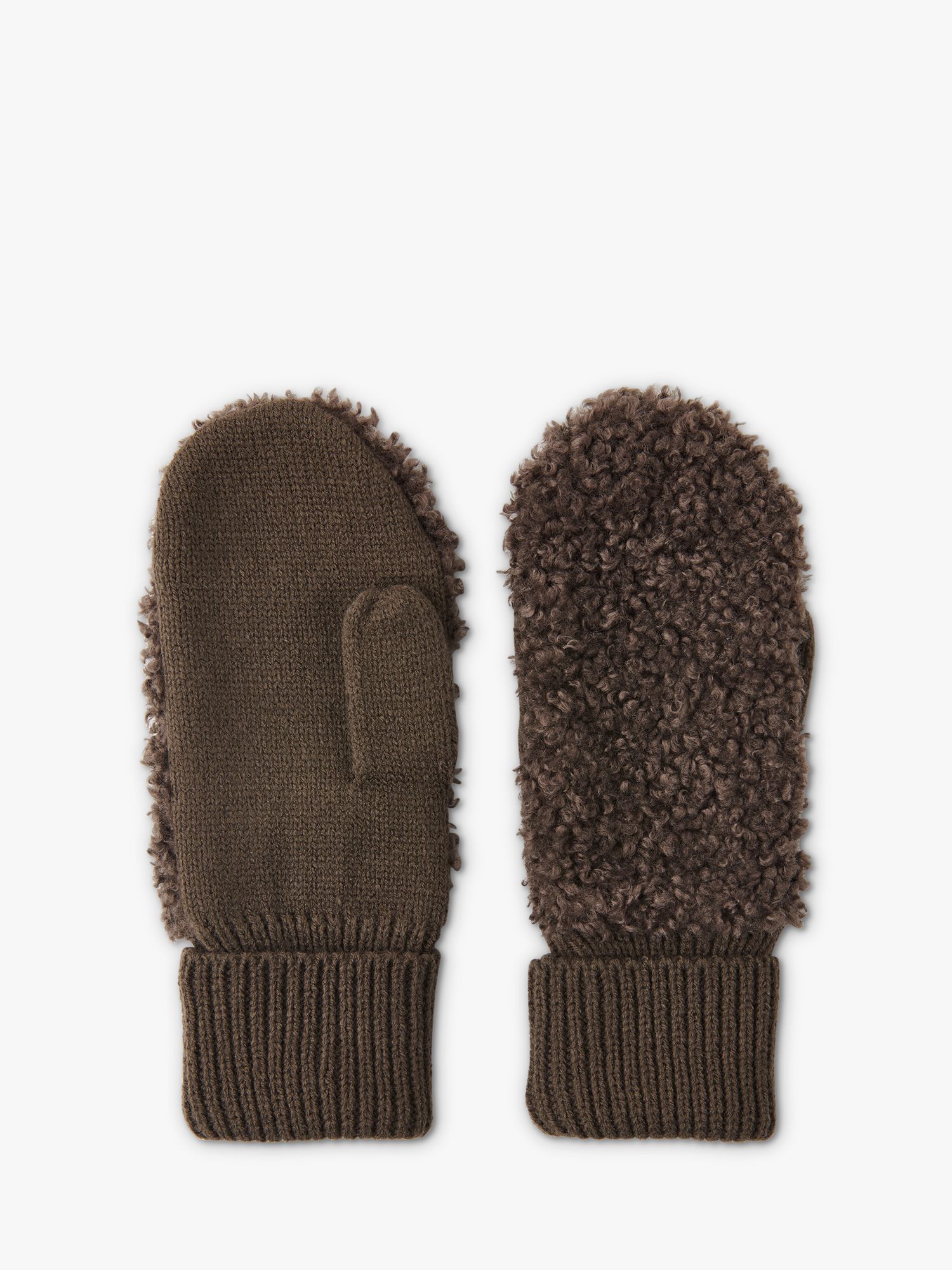Whistles Borg Front Mittens, Chocolate at John Lewis & Partners