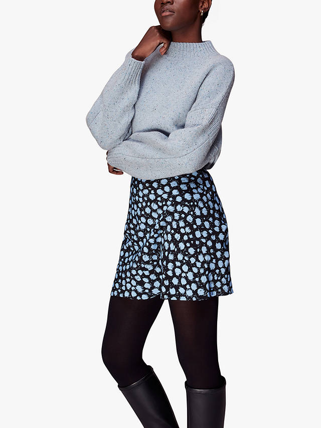 Whistles Brushed Dalmatian Mini Skirt, Blue/Multi