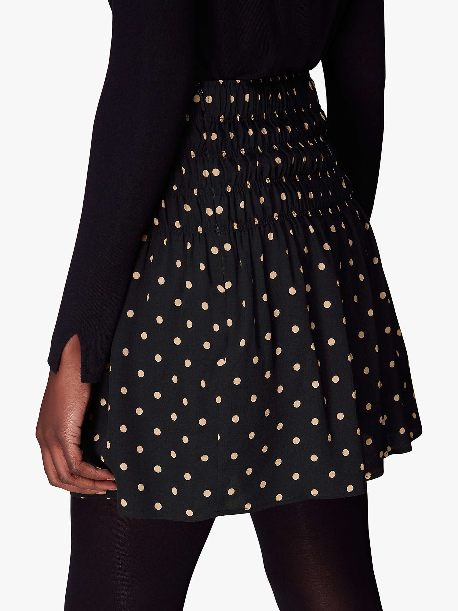 Buy Whistles Polka Dot Shirred Mini Skirt, Black/Multi Online at johnlewis.com