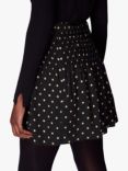 Whistles Polka Dot Shirred Mini Skirt, Black/Multi, Black/Multi