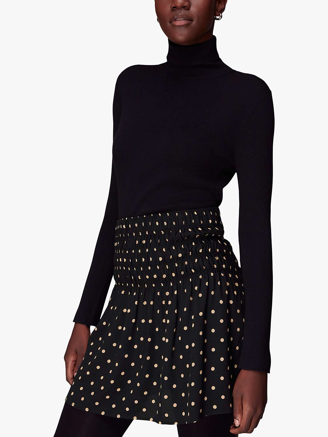 Buy Whistles Polka Dot Shirred Mini Skirt, Black/Multi Online at johnlewis.com