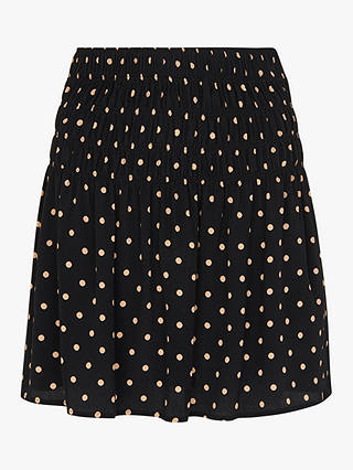 Whistles Polka Dot Shirred Mini Skirt, Black/Multi