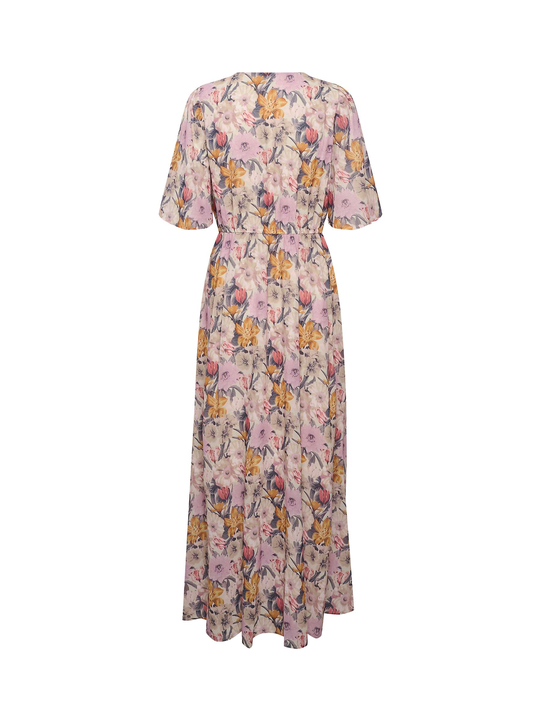 KAFFE Sorita Floral Print Short Sleeve Dress, Beige/Pink/Orange at John ...