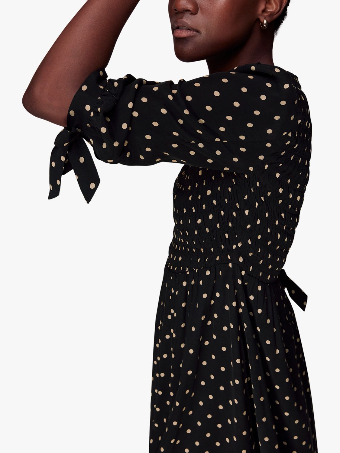 Buy Whistles Shirred Polka Dot Midi Dress, Black/Multi Online at johnlewis.com