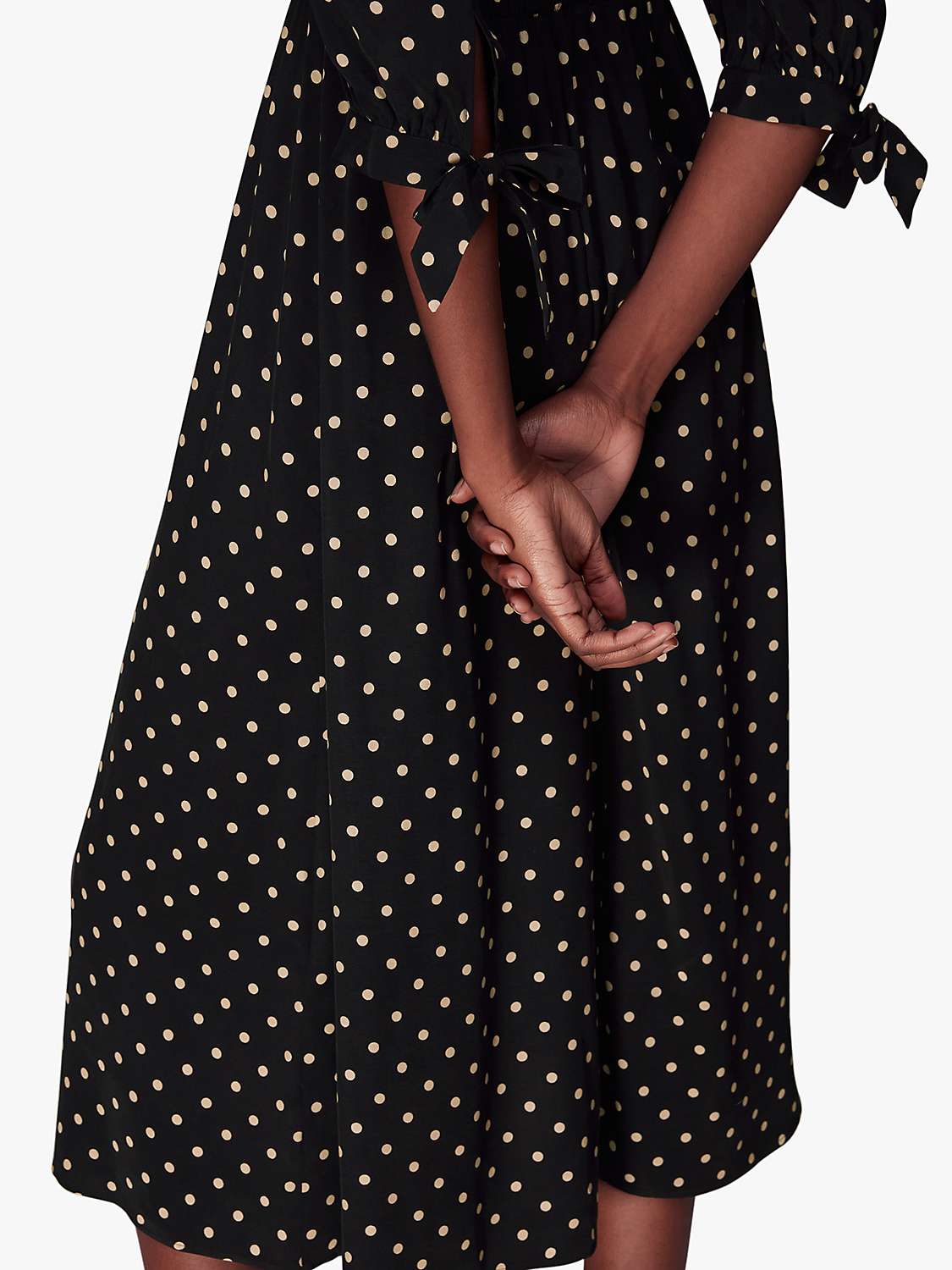 Buy Whistles Shirred Polka Dot Midi Dress, Black/Multi Online at johnlewis.com