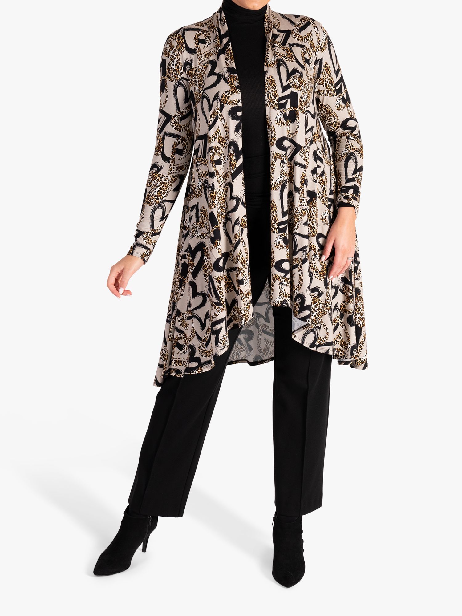 chesca Heart Print Jersey Cardigan, Stone/Multi at John Lewis & Partners