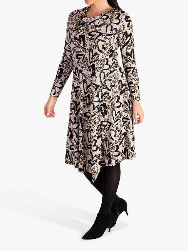 chesca Heart Print Dress, Stone/Leopard