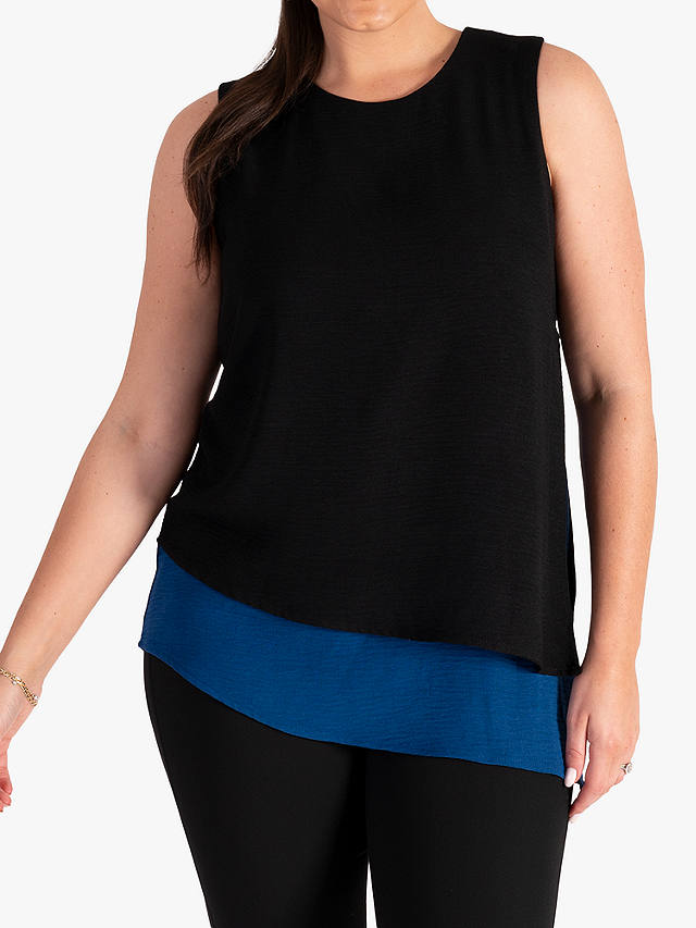 chesca Contrast Layered Sleeveless Top, Black/Royal Blue