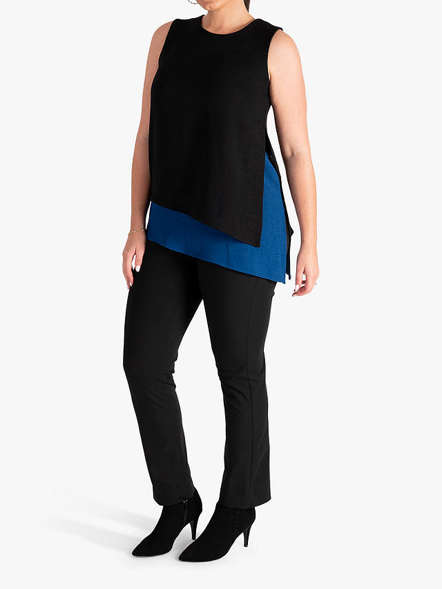 chesca Contrast Layered Sleeveless Top, Black/Royal Blue