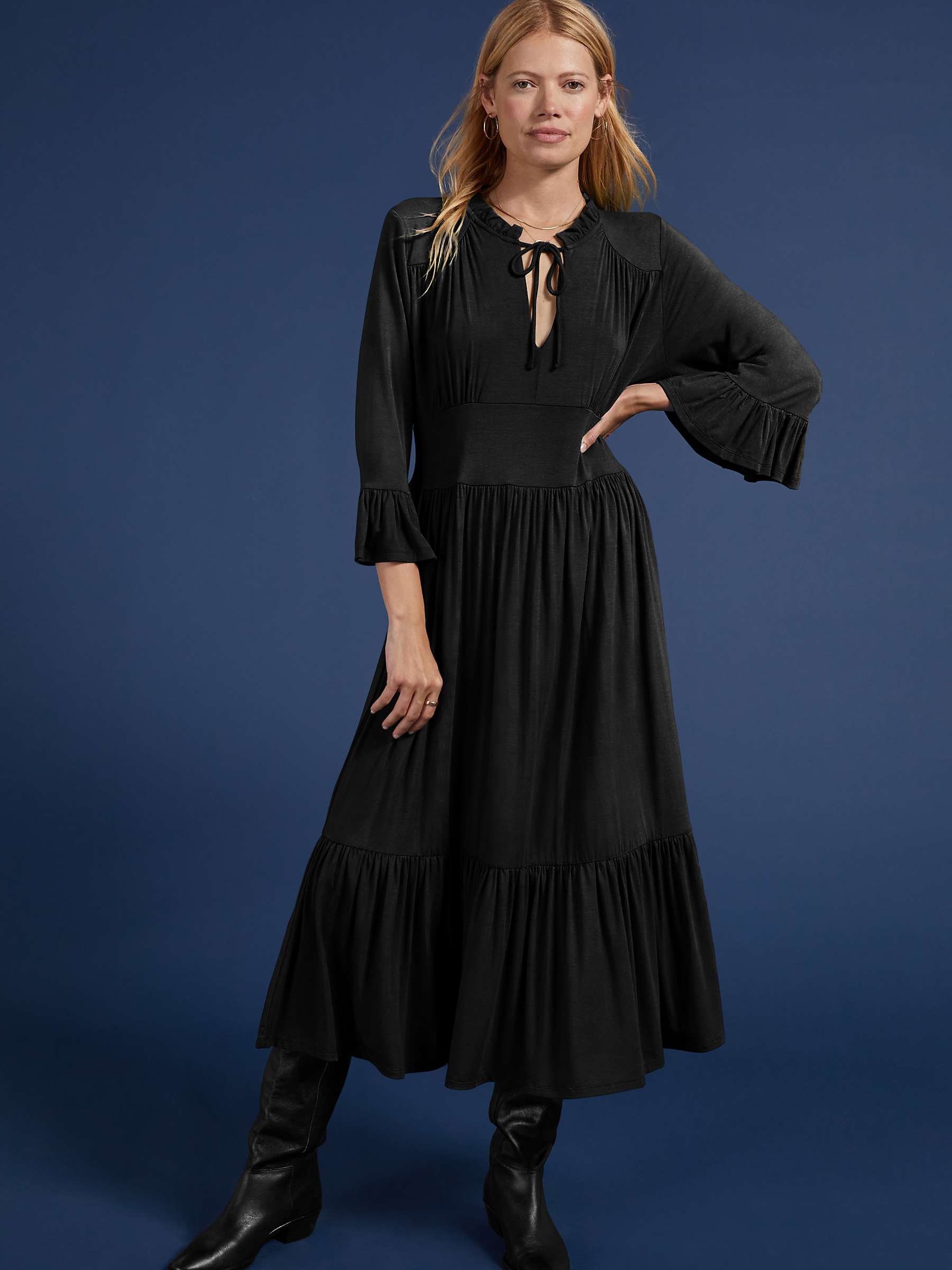 Buy Baukjen Elsie Folk Inspired Midi Dress, Caviar Black Online at johnlewis.com