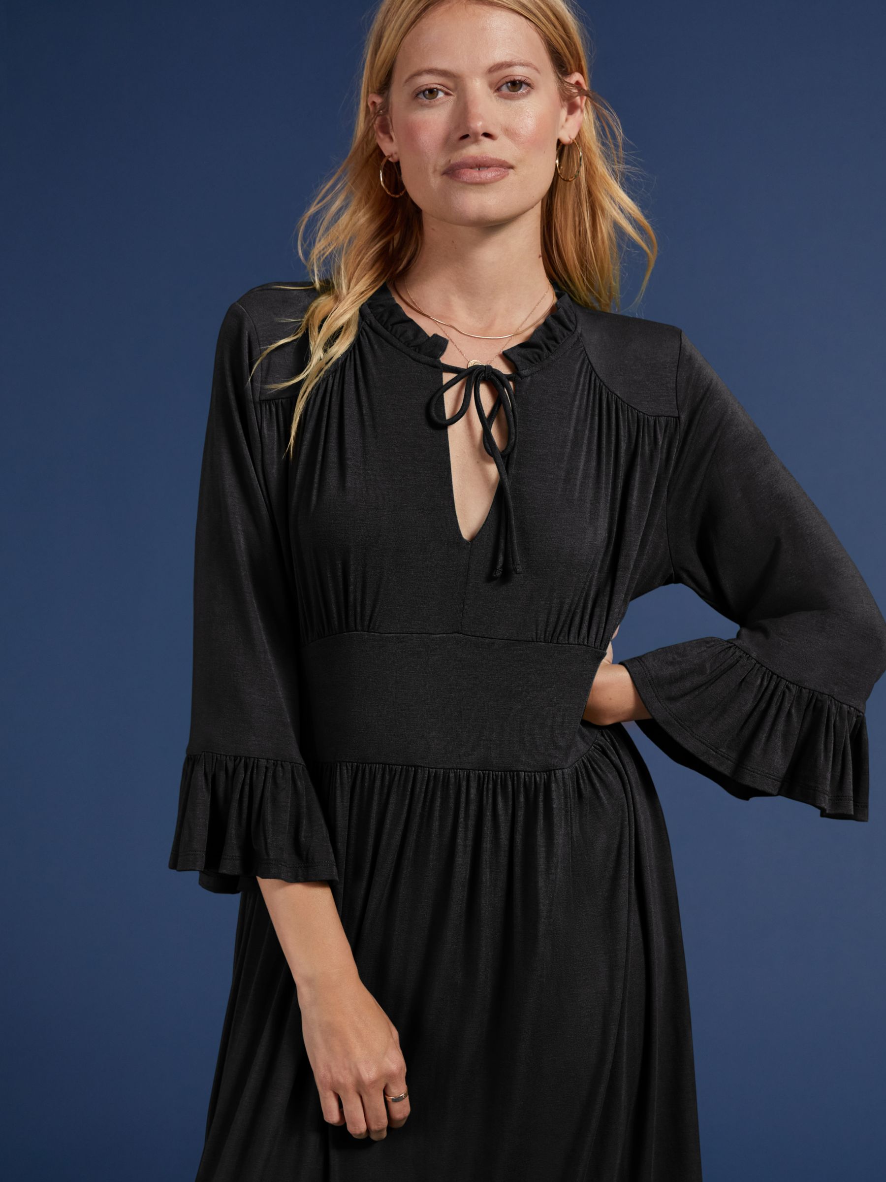 Buy Baukjen Elsie Folk Inspired Midi Dress, Caviar Black Online at johnlewis.com