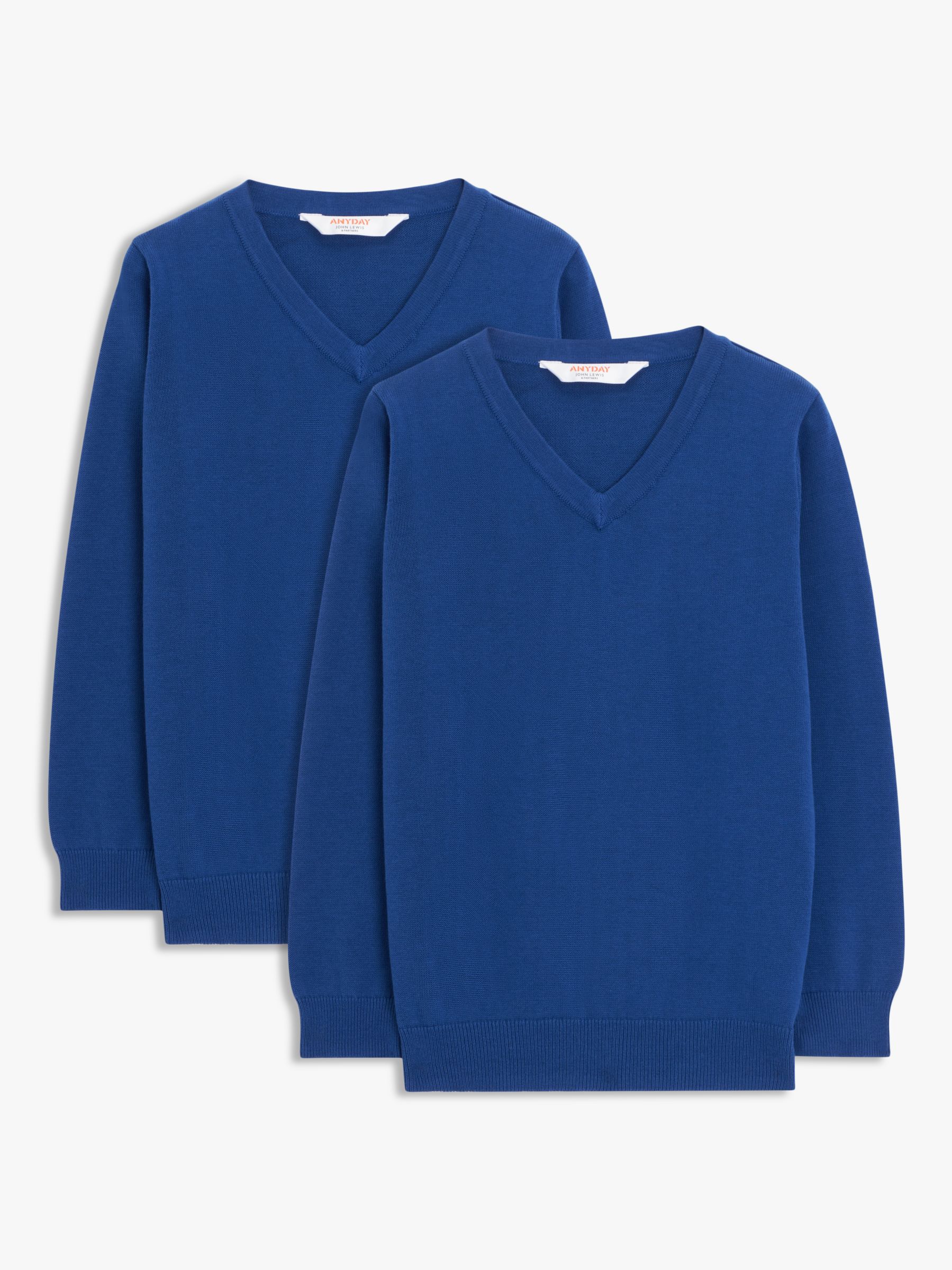 John Lewis ANYDAY Unisex Cotton School Jumper, Pack of 2, Blue Royal, 15-16 years