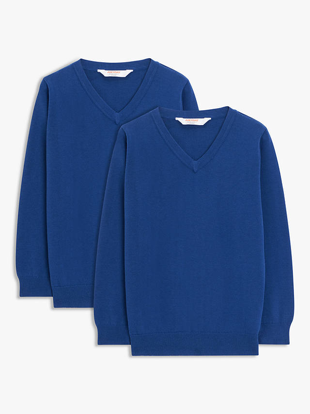 John Lewis ANYDAY Unisex Cotton School Jumper, Pack of 2, Blue Royal