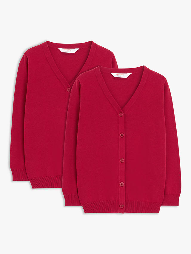 John Lewis ANYDAY Unisex Cotton School Cardigan, Pack of 2, Red Bright
