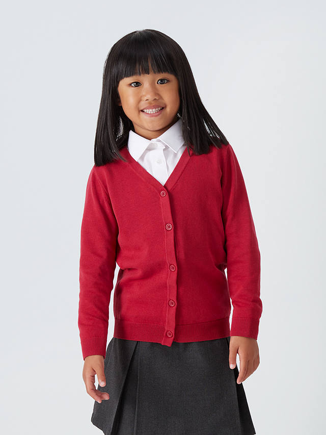 John Lewis ANYDAY Unisex Cotton School Cardigan, Pack of 2, Red Bright