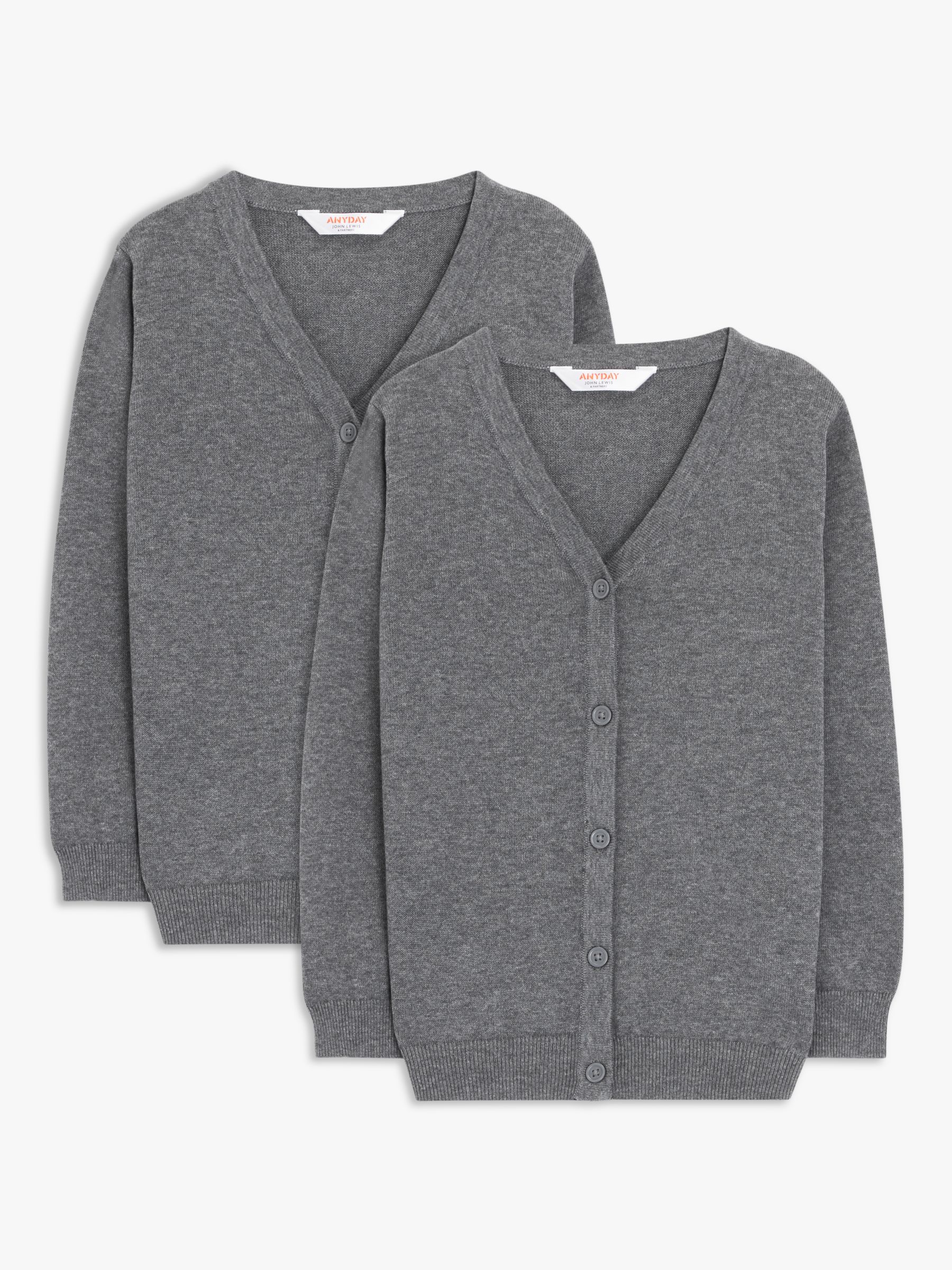 John Lewis ANYDAY Unisex Cotton School Cardigan, Pack of 2, Grey Charcoal, 38